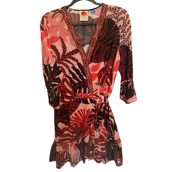 Farm Rio NWOT Bruxelles Dress Ruffles Wrapped Mini Orange Brown Size Medium - Picture 5 of 12